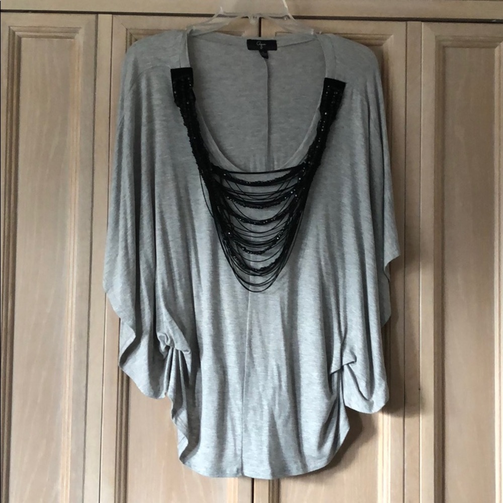 Gray top with beaded accents